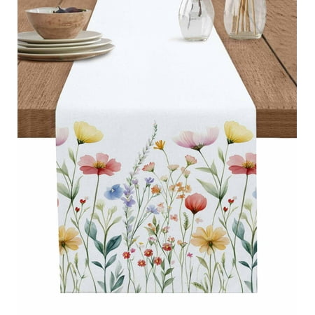 

Table Runner Dresser Scarf 13 x 48 Inch Spring Watercolor Wildflower Colorful Flower Leaf Plant Table Runners Non-Slip Heat Kitchen Dining Table Decor for Indoor Outdoor Home Party Decoration