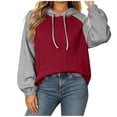 thumbnail image 2 of ZunFeo Cable Knit Oversized Hoodie for Women - Wine Color Block Raglan Sleeve Pullover,Size L, 2 of 6