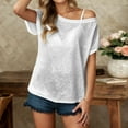 thumbnail image 2 of Tops For Women Trendy Casual Short Sleeve T Shirt Sheer See Through Off Shoulder Top Summer Comfortable Breathable Tee Shirts For Women, 2 of 5