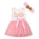 thumbnail image 1 of Vestido tutú a rayas rosa para niñas recién nacidas, conjunto de 2 piezas con falda y estampado de donas para el primer cumpleaños, 1 of 6