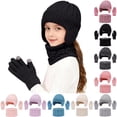 thumbnail image 2 of QASIEATN Kids' Everyday Wear Accessories 3 Pcs Kids Winter Hat Gloves Scarf Set Solid Knitted Beanie Hat Neck Warmer Mittens Fleece Lined Set for Boys and Girls, 2 of 7