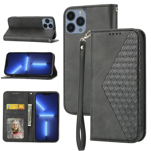 Tarise for Apple iPhone 14 Pro Max Case, PU Leather Shockproof Flip Kickstand Card Holder Pocket Wallet Wrist Strap Handbag Magnetic Closure Women Men Case Cover for iPhone 14 Pro Max 6.7 inch, Black