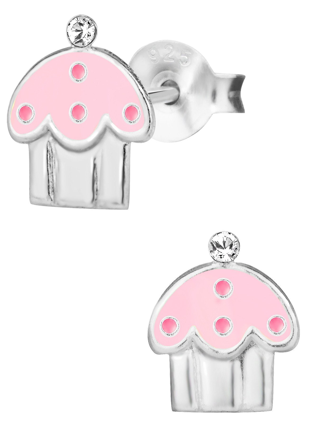 925 Sterling Silver Crystal Cupcake Pink Top Kids Girl Women Stud Earrings 