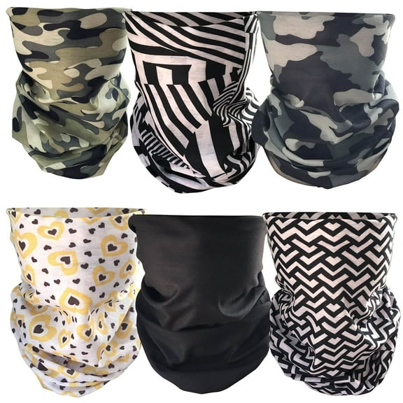Tubular Face Mask Bandanas for Dust, Outdoors, Festivals, Sports Set(6 different Patterns)