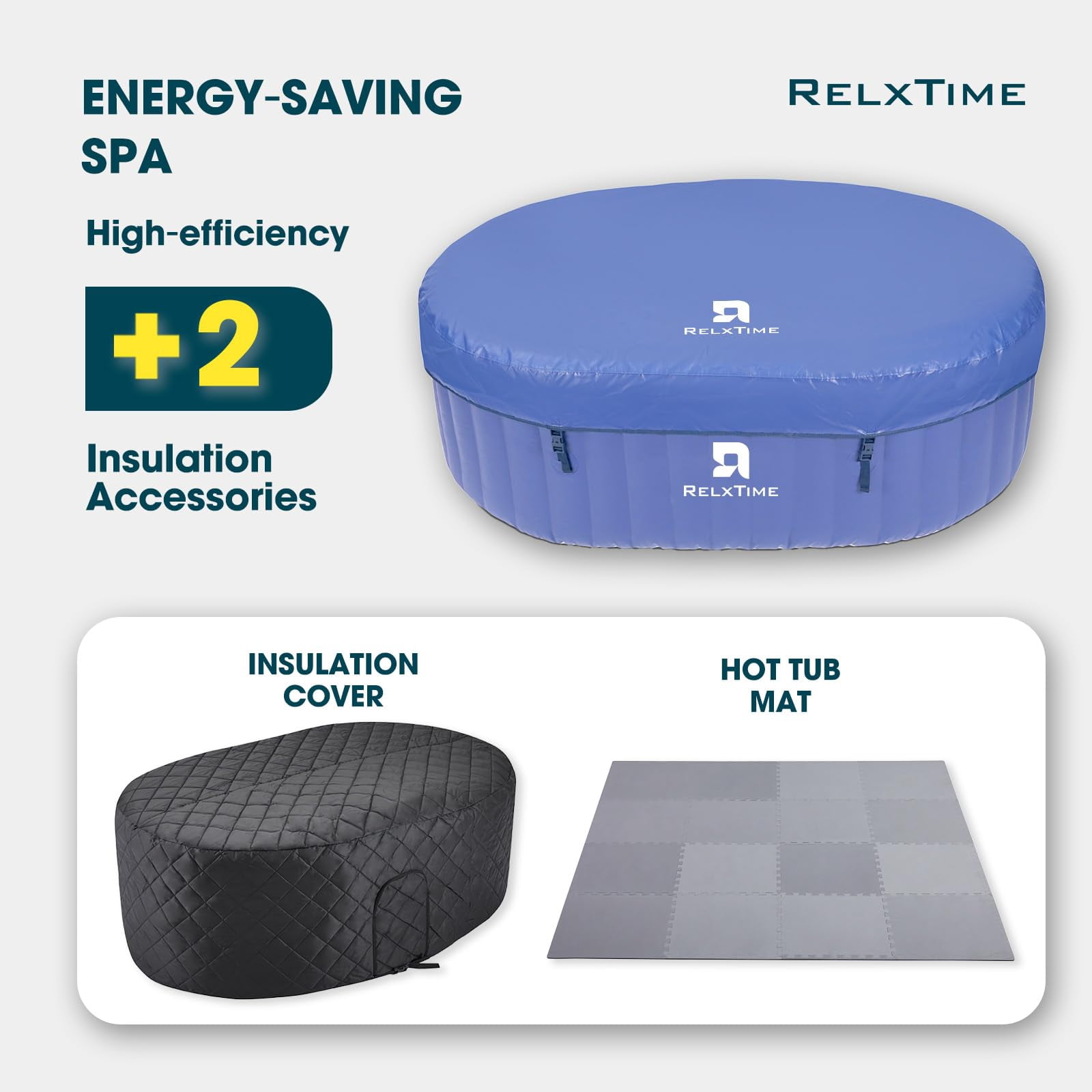 RELXTIME 2 Person Oval Inflatable Hot Tub Set Outdoor Spa with 100 Massage Jets 75 x 47 inch (Energy-Saving)