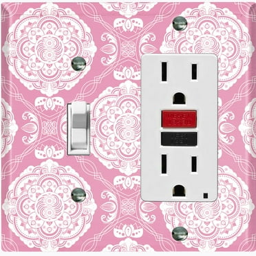 Metal Light Switch Plate Cover Mandala Pink White Floral Pattern Damask MDL076