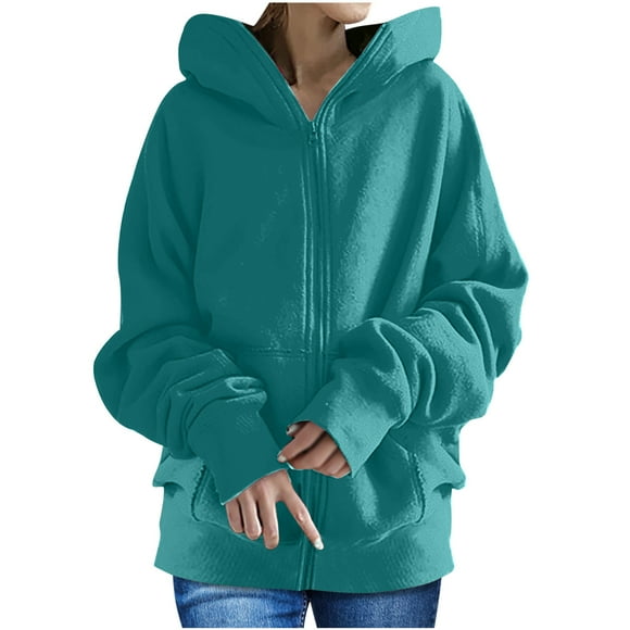 DDAPJ pyju Women's Zip Up Hoodie,Long Sleeve Solid Color Basic Hooded Sweatshirts Plus Size Soft Comfy Sweatshirt Coat Fleece Lined Casual Drawstring Jacket with Pockets