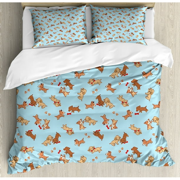 Dog Duvet Cover Set, Checkered Square Pattern Background Playful