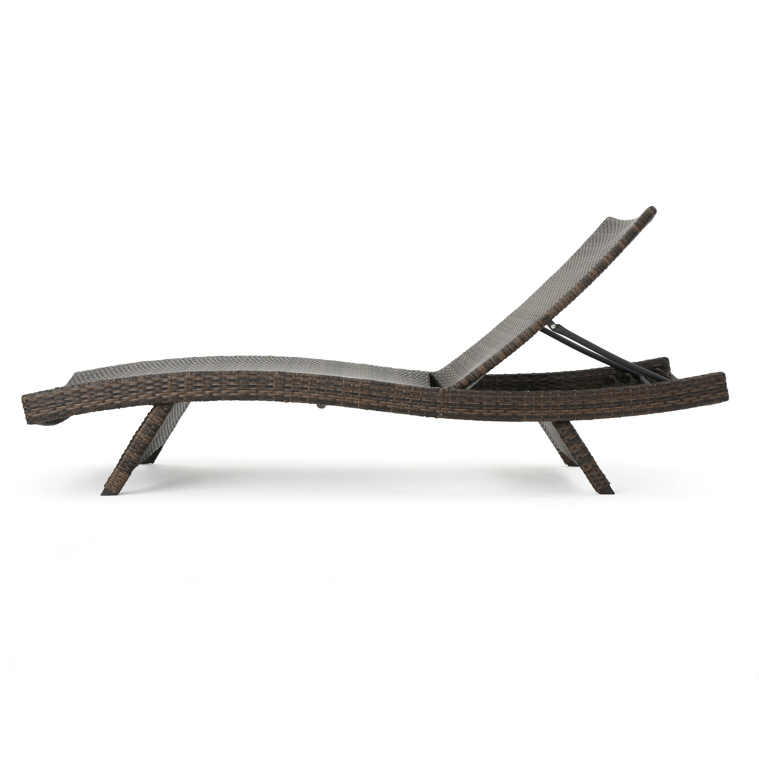 Bailee Outdoor 3 Piece Armless Wicker Chaise Lounge and Table Set, Mix Mocha