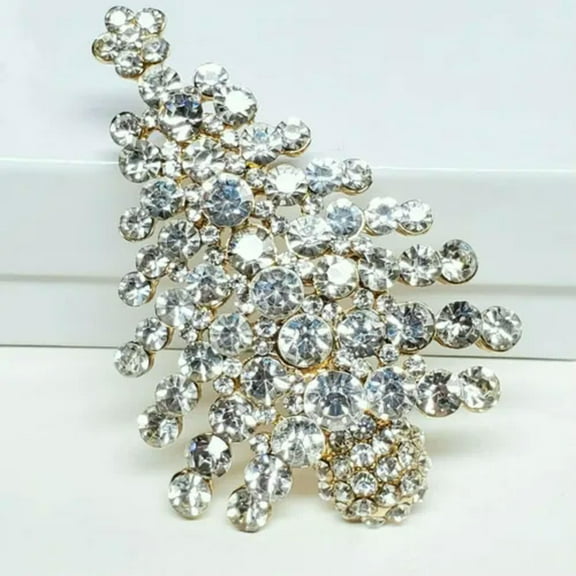 GKNET Clear Ice Crystal Christmas Tree Pin Brooch Rhinestone Holiday-default