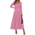 thumbnail image 1 of Vestido de Mujer PRETTYGARDEN de Punto Acanalado con Escote en V Maxi Rosa S, 1 of 8