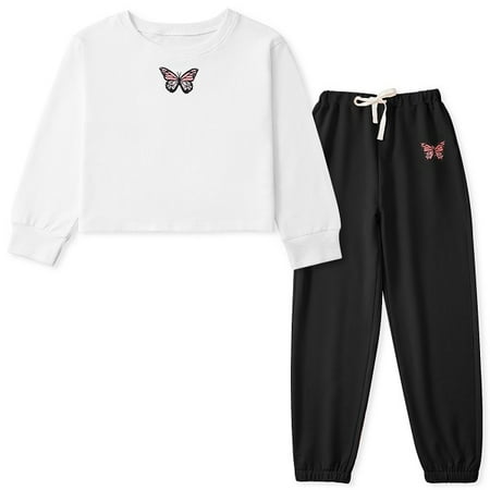 

Girl s 2 Pieces Outfit Butterfly Print Crop Tops and Pant Set Clothing Set