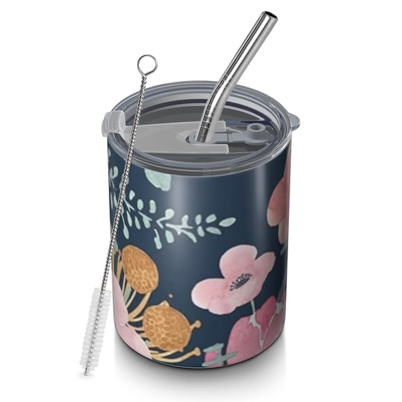12oz Coffee Tumblers Pioneer Flower Floral Print Pattern Stainless Steel Vacuum Insulated Travel Tumbler Coffee Cups Mug with Lid and Straw with Cleaning Brush for Cold & Hot Drinks