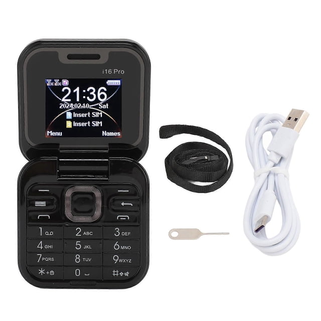 Petit téléphone à clapet I16pro, double SIM, double veille, carte mémoire 16 Go, multilingue, 2G, pour enfants et seniors, noir