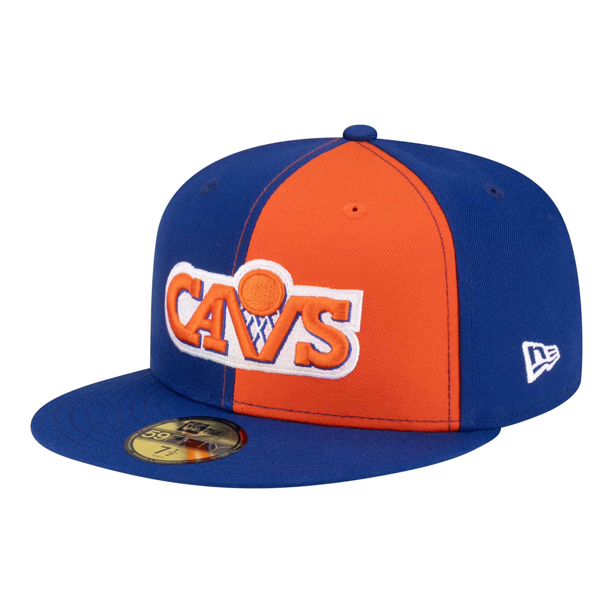 Men's New Era Orange/Blue Cleveland Cavaliers 80s Throwback Pinwheel 59FIFTY Fitted Hat