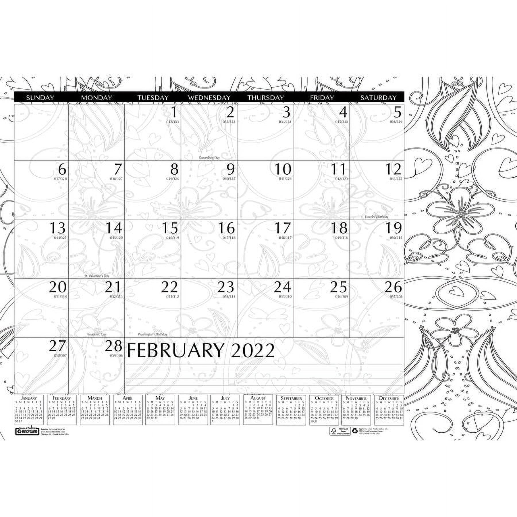 House of Doolittle Monthly Desk Pad Calendar Black and White Doodle 18-1/2 x 13 Inches