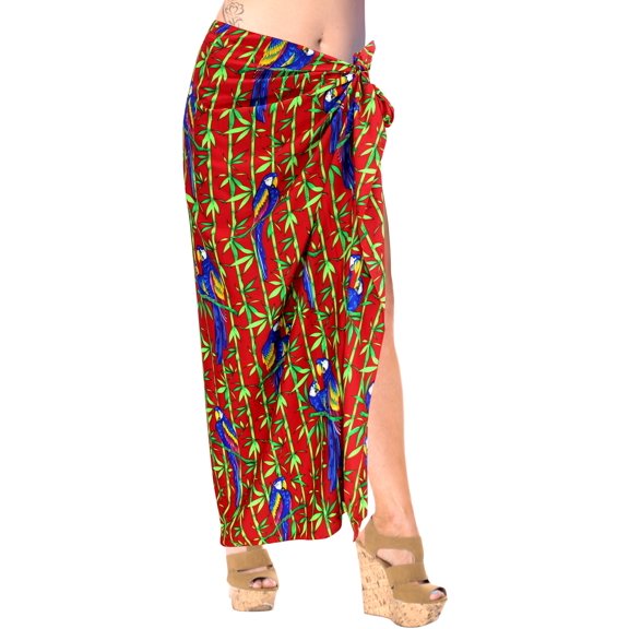 HAPPY BAY Women's Beach Bikini Wraps Sarong Coverup Wrap Skirt Swimsuit Swimwear Cover Up for Women One Size Plus Crimson, Parrot Bamboo Tree