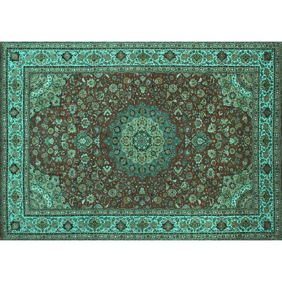 Ahgly Company Machine Washable Indoor Rectangle Medallion Turquoise Blue Traditional Area Rugs, 5' x 7'