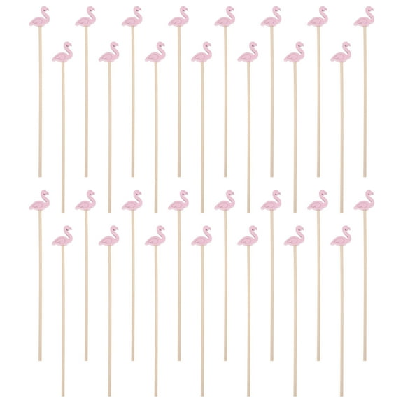 GOOHOCHY 100pcs Wooden Swizzle Flamingo Handle Sticks Creative Cocktail Drink Stirrers