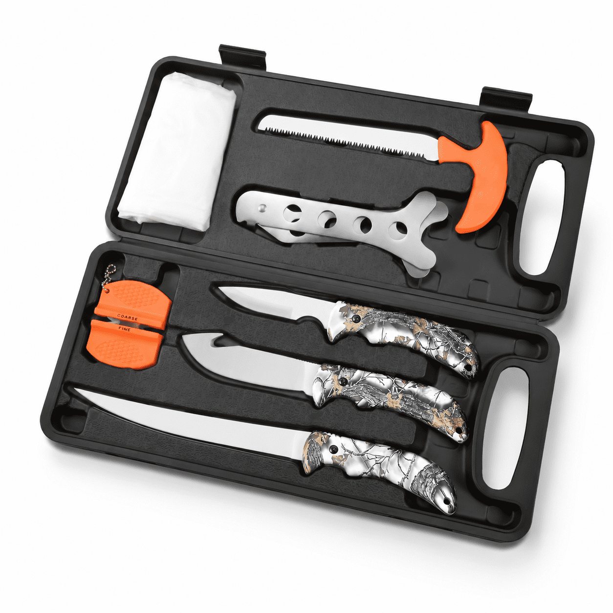 Deer Field Dressing Kit with Camo Handles and Durable Steel Tools