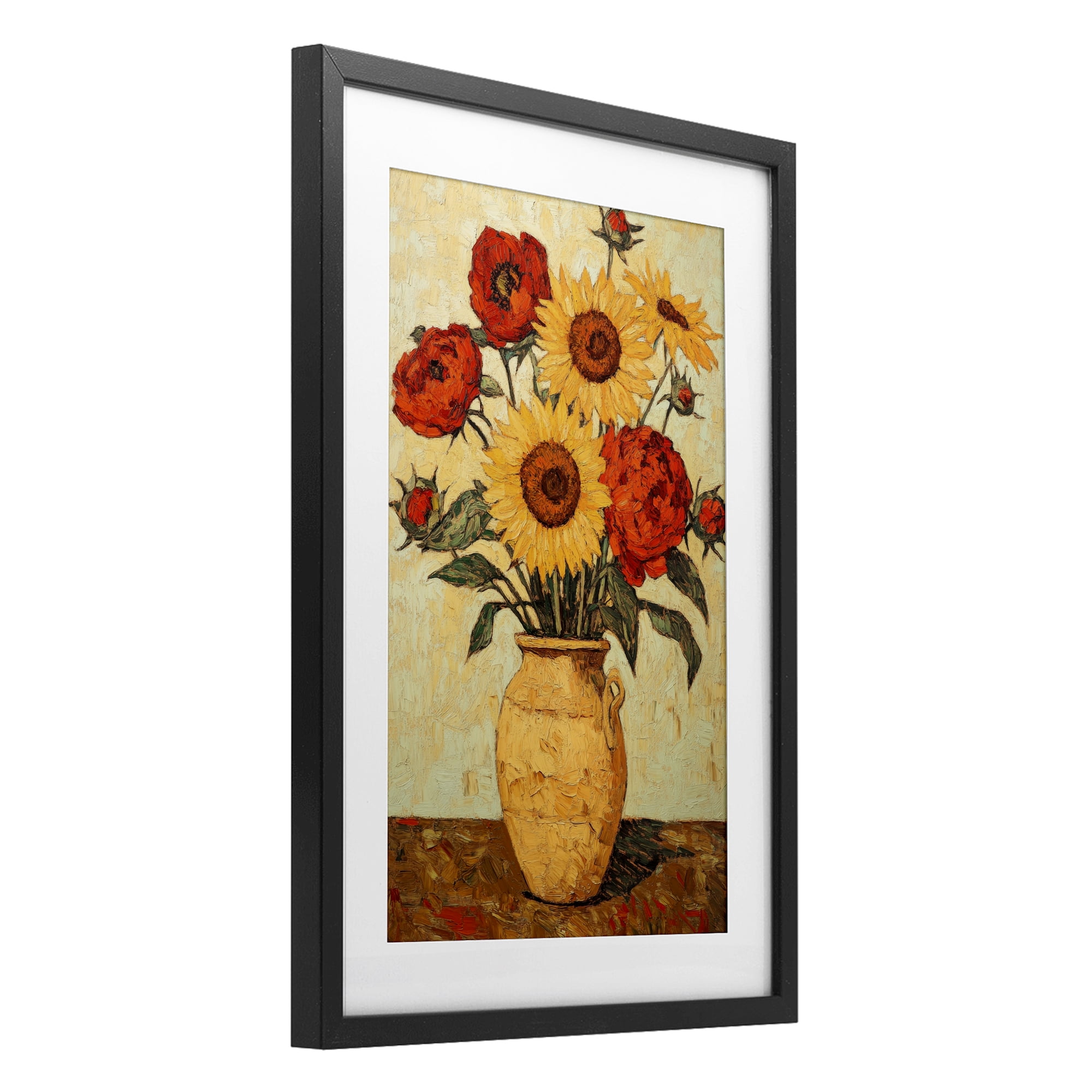 Rustic Flower Display Black Framed Print Under Glass, design by Petal Prints Design