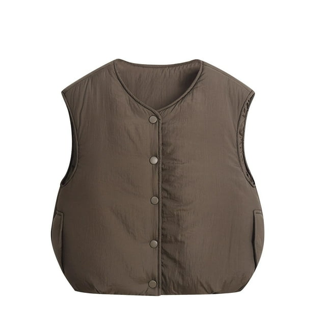 HAiming Kids Padded Vest Jackets Sleeveless Button down Crew Neck Solid Color Outerwear Soft Coat Trendy Clothes