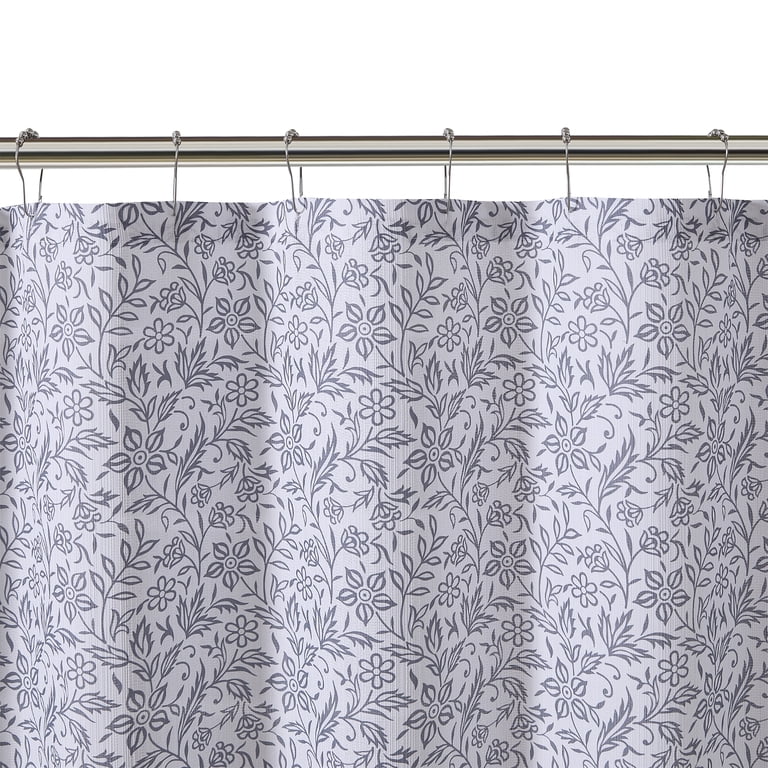 Mainstays Grey White Botanical Printed Fabric Shower Curtain, 72 x