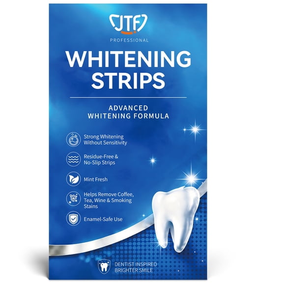 JTF Teeth Whitening Strips, Enamel-Safe with Hydrogen Peroxide, Helps Remove Coffee, Wine & Tobacco Stains, Mint Flavor, 36 Strips (18 Treatments)