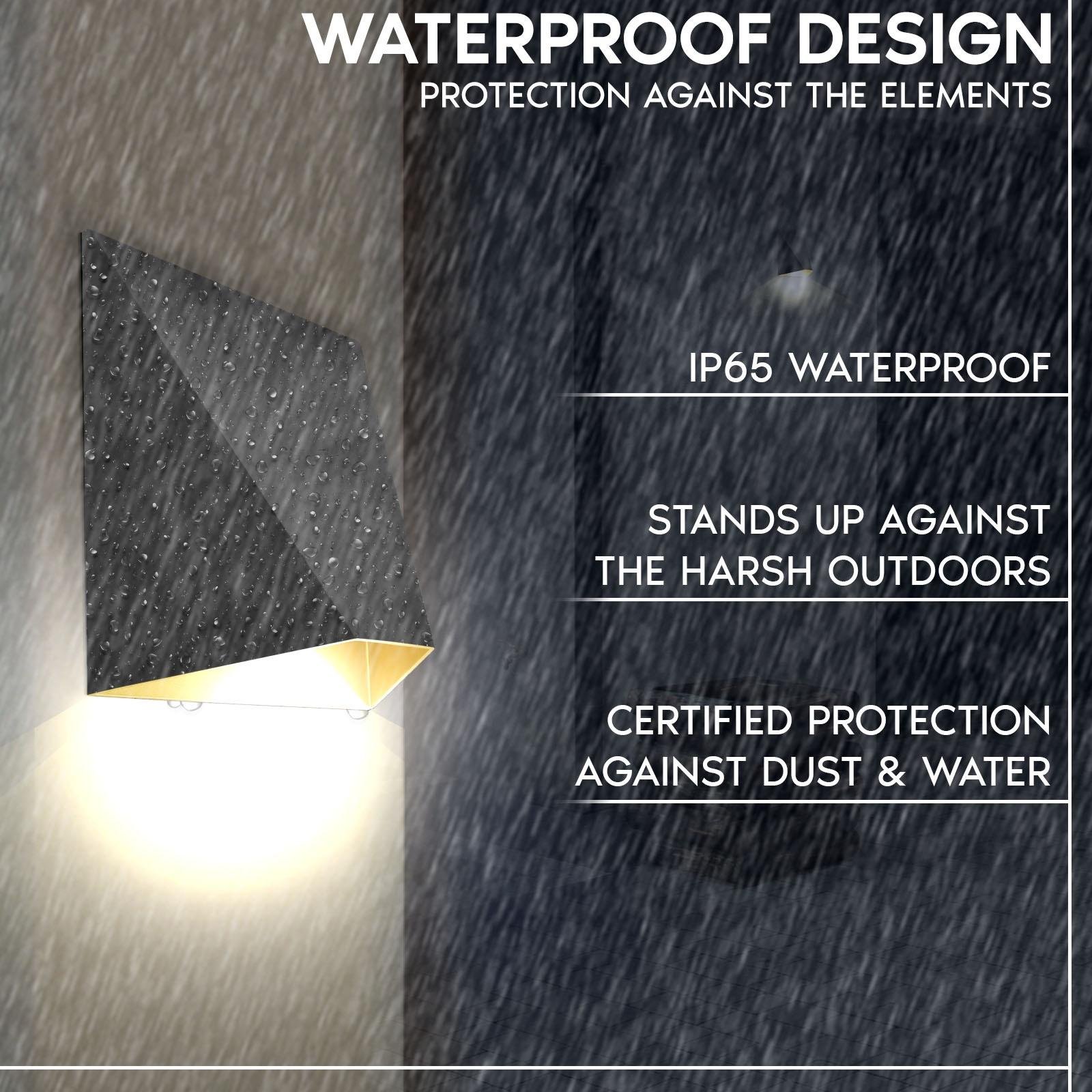 Luxrite Outdoor LED Black and Gold Wall Sconce, 9W, 3CCT 3000K-5000K, 6", Aluminum, IP65, ETL