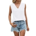thumbnail image 2 of Endives Women's Tank Tops V Neck Pleated Sleeveless Chiffon Blouses Casual Top Basic Work Business Shirt Summer Trendy White, 2 of 7