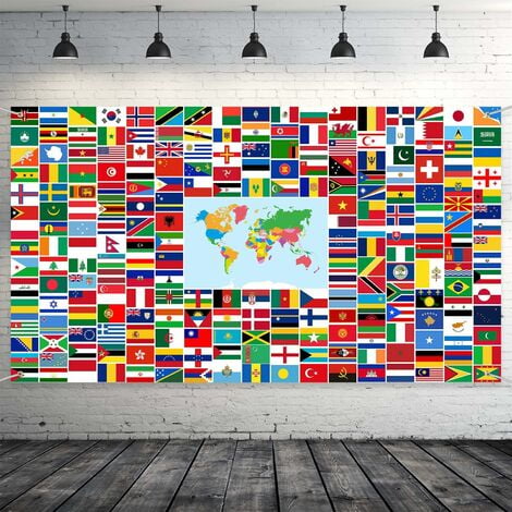 Bandera del mundo, banderas internacionales, banderas de países, fondo de bandera, decoración con ojales de latón | MAZE
