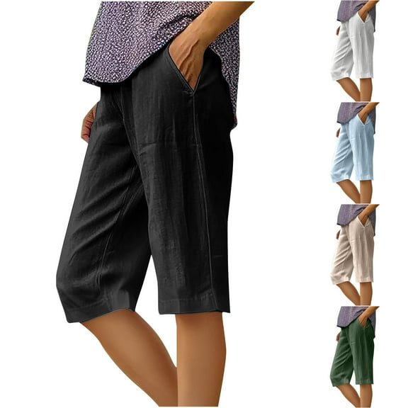 Ashirexll Shorts for Women, Womens Shorts Casual, Summer and Solid Color Loose Fashion Pants 5/4 Fashion Shorts