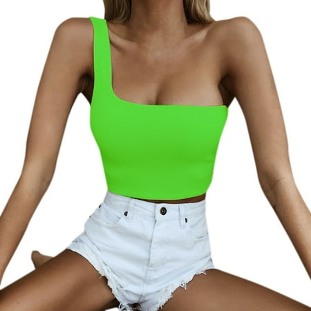 

Pianpianzi Creme Color Cycling Women Top Workout Women Ladies Single Shoulder Crop Top Sexy Sport Bra Slim Camis Tank Vest