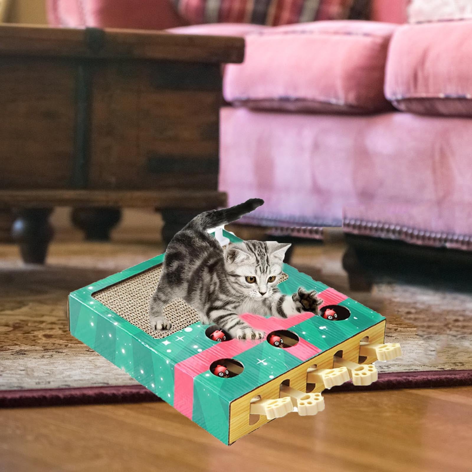 Pet Toys Interactive Cat Toy for Indoor Entertainment and Mental Stimulation with Wooden Whack A Design Durable TPR Core and Grinding for Cats
