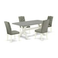 thumbnail image 6 of East West Furniture 5-Piece Dining Room Table Set- 4 padded parson chairs with Smoke Linen Fabric Seat and Button Tufted Chair Back - Rectangular Table Top & Wooden Cross Legs - Cement and Linen..., 6 of 10