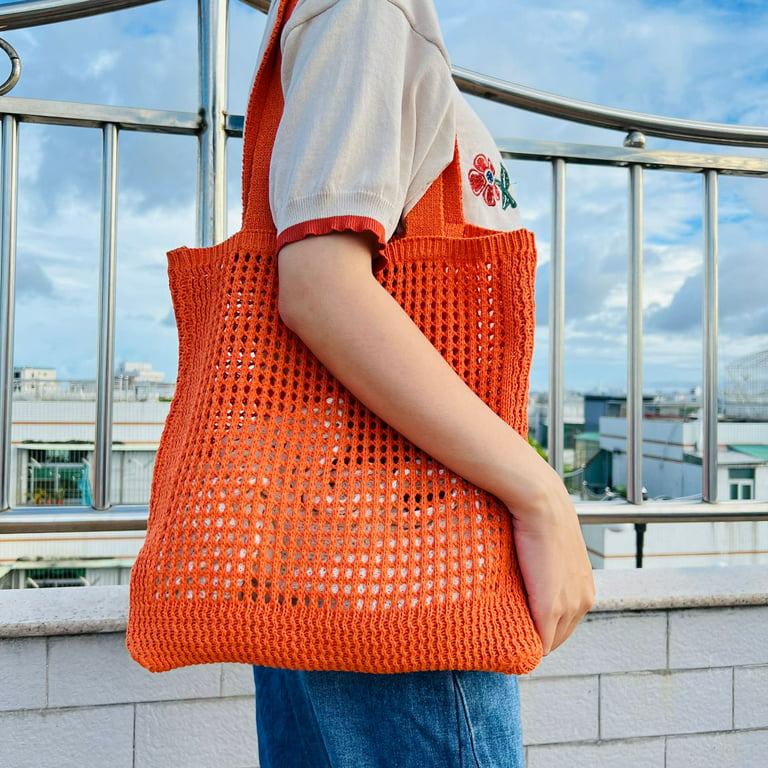 Crochet Tote Bag, Cute Boho Knit Tote Bag Aesthetic Y2k Large Crochet Beach  Bag Shoulder Bag Handbag(Orange)