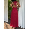 thumbnail image 2 of Womens Red Polka Dot Halter Neck Backless Maxi Dress Deep V-Neck Bodycon, 2 of 4