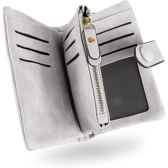 Cartera corta de piel con protección RFID para mujer, suave, cómoda y bonita cartera con muchas ranuras para tarjetas (rosa)