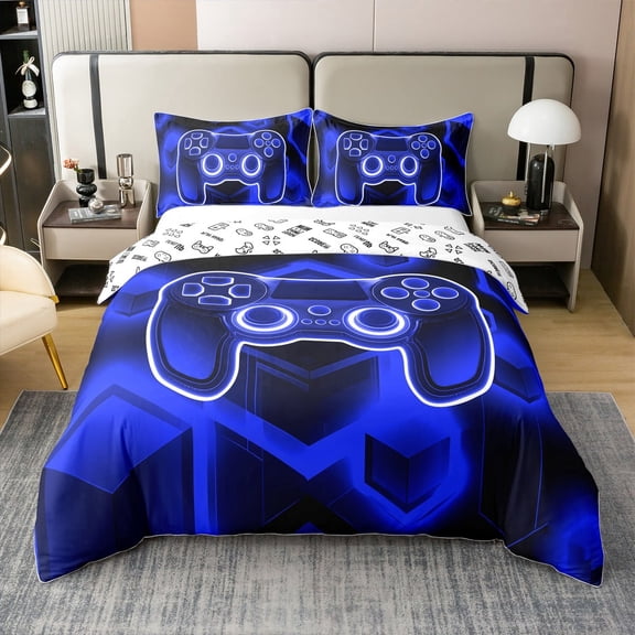 Erosebridal Blue Gamer Comforter Cover Twin,Geometric Gamepads Bedding Twin Size,Video Game Duvet Cover Twin,Lightweight Gradient Bedroom Decoration,Reversible,2-Piece(No Comforter)