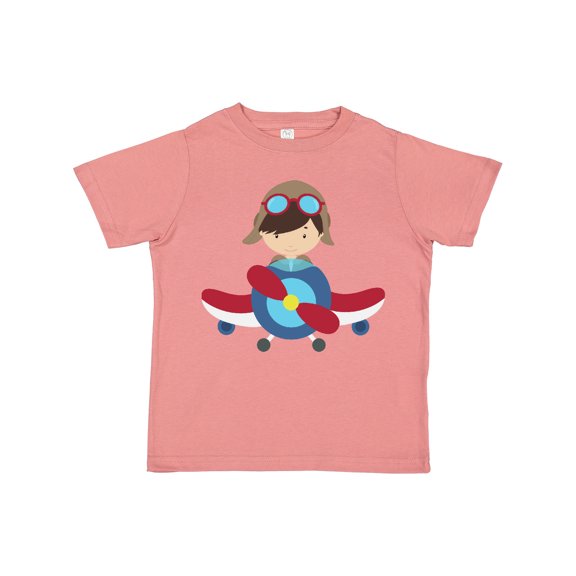 Inktastic Pilot Boy, Airplane, Plane, Flying, Brown Hair Boys Toddler T-Shirt