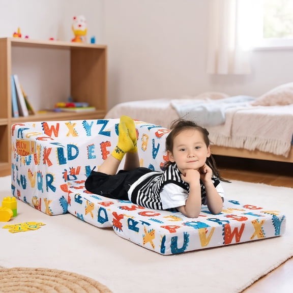 Resenkos 2-in-1 Convertible Kids Sofa with Velvet Fabric-Multicolor, Kids Chairs for Kids
