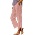 thumbnail image 3 of Zynviq High Rise Women Pants Casual Drawstring Cotton Linen Side Slit Striped Beach Pants Women's Trousers,XL, 3 of 6