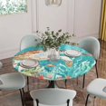 thumbnail image 5 of Brown Sea Turtle Coastal Round Tablecloth for 36-44 Inch Tables,Fitted Table Cover with Elastic Edge,Teal Summer Beach Coral Nautical Waterproof Outdoor Table Cloth Protector for Patio Garden Dinner, 5 of 9