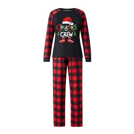 

Family Matching Christmas Pajamas Baby Romper/Letter Christmas Hat Print Long Sleeve Tops + Plaid Pants Sleepwear Set