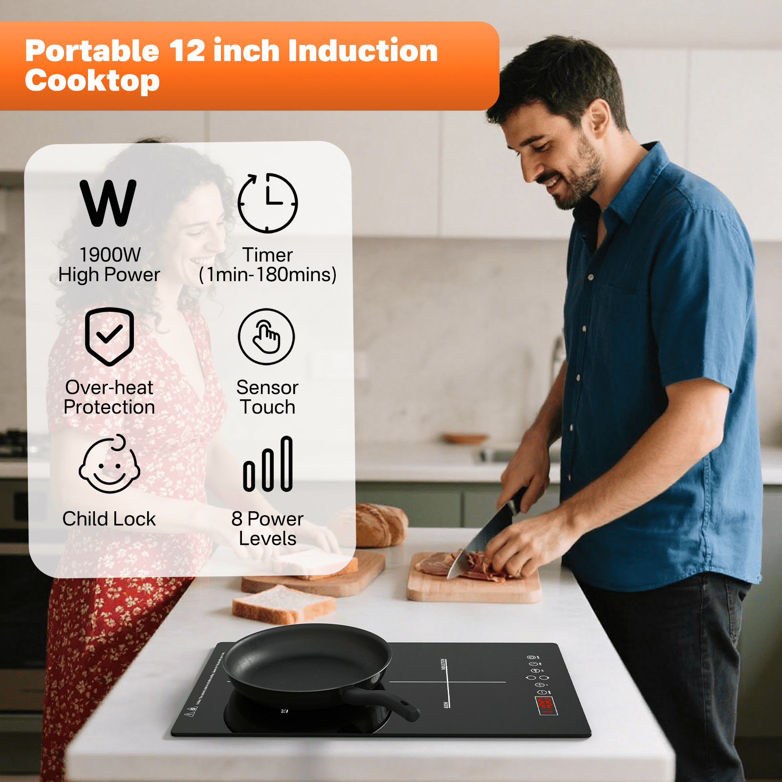 GRACEALL 1900W 2 Burner Induction Cooktop, 12 inch Glass Top Electric Cooktop for Cooking, Built-in & Countertop Kitchen Hotplate, 120V Plug in Stove with 2 Burners Safty Lock and Timer