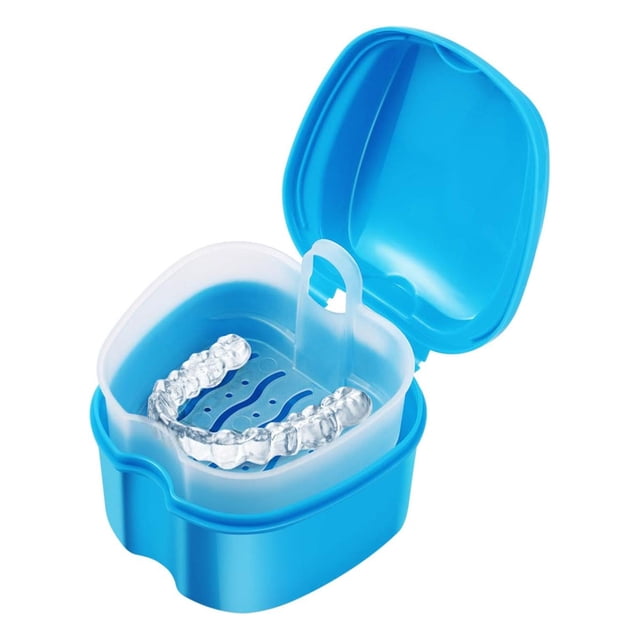 Estuche para baño de dentaduras postizas, material PP ecológico, cesta coladora, perfecto para viajes y el hogar, tamaño portátil con taza de drenaje extraíble, PP de grado médico (2 piezas)