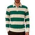 thumbnail image 2 of BRGZLK Mens Striped Polo Shirts 2026 Classic Long Sleeve Collared Lightweight Soft Comfy Casual Shirts Fashion Fall Winter Pullover Tops Army Green XL, 2 of 8