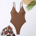 thumbnail image 4 of Lovskoo 2024 Women's Plunging V Neck Bathing Suit Open Back One Piece Swimsuits Coffee-M, 4 of 9