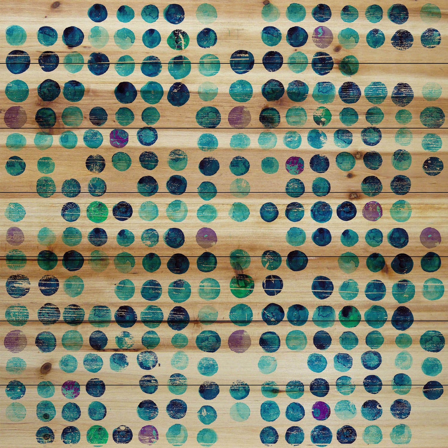 "Multi Blue Dots" Painting Print on Natural Pine Wood