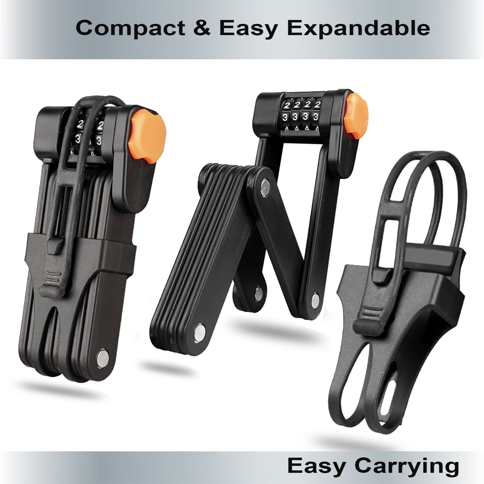 Foldable Bike Lock with Mount Bracket, 4-Digit Combination Anti Theft Heavy Duty Alloy Steel Anti-Scratch Bicycle Lock, Waterproof Anti-Rust Folding Bike Chain Lock for Bike Bicycle Ebike and Scooter